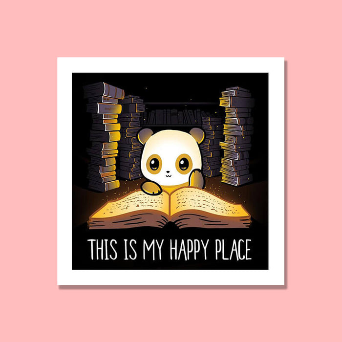 This is my Happy Place Cute Funny Panda Reading Book Animal Lover Quote Wall Art Frame - The Squeaky Store