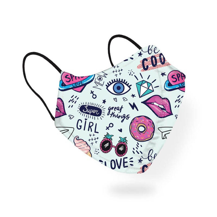 Girly Doodle Pop Art Style Fashion Pattern Designer Printed Face Mask-thesqueakystore.myshopify.com