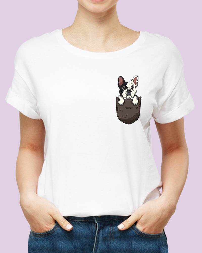 Cute French Bulldog Dog in Pocket Unisex Tshirt - The Squeaky Store