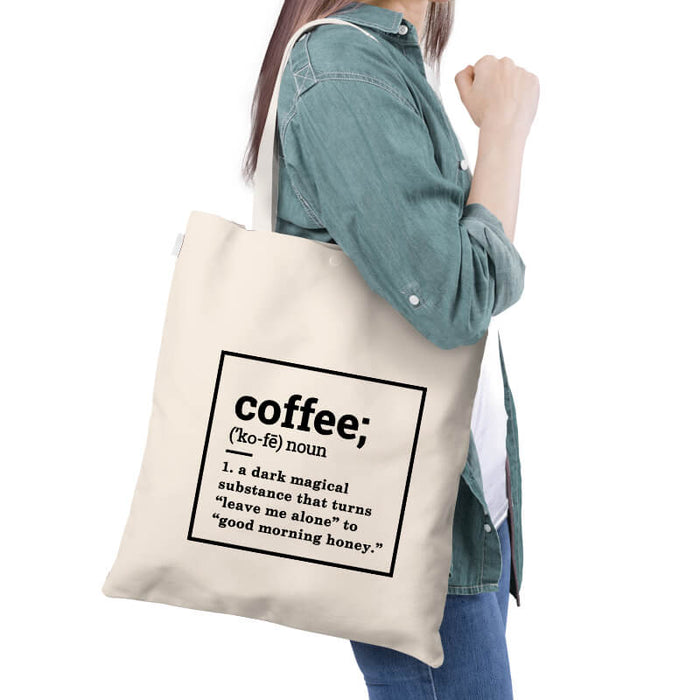 Coffee Dictionary Definition Funny Words Minimalist Quote Multipurpose Printed Canvas Tote Bag-thesqueakystore.myshopify.com
