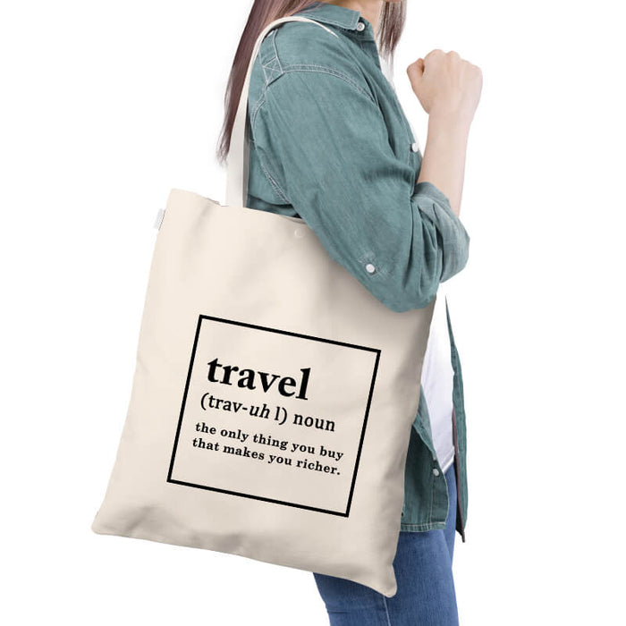 Travel Dictionary Definition Funny Words Minimalist Quote Multipurpose Printed Canvas Tote Bag-thesqueakystore.myshopify.com
