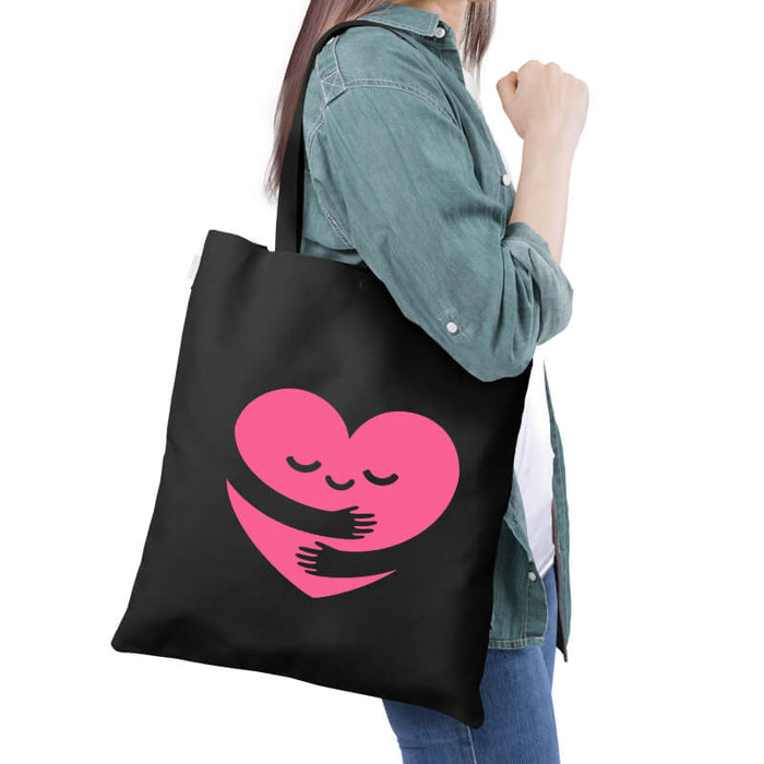 Cute Kawaii Self-Care Hug Heart Multipurpose Printed Canvas Tote Bag-thesqueakystore.myshopify.com