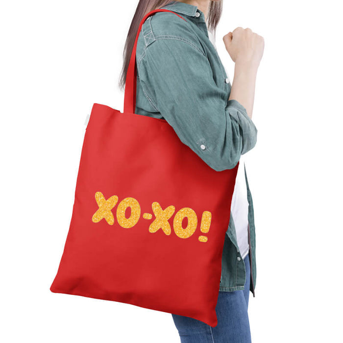 XOXO ! Hugs & Kisses Gold Glitter Multipurpose Printed Canvas Tote Bag-thesqueakystore.myshopify.com