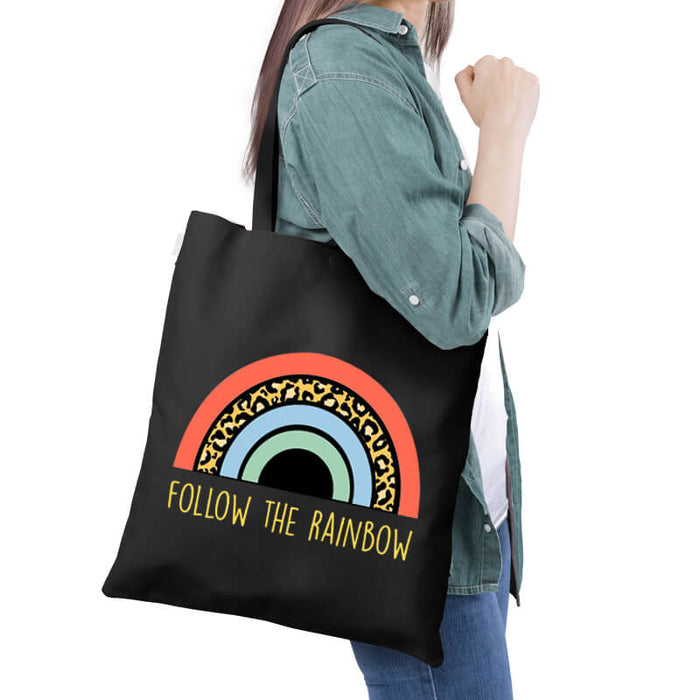 Follow The Rainbow Positivity Quote Slogan Multipurpose Printed Canvas Tote Bag-thesqueakystore.myshopify.com