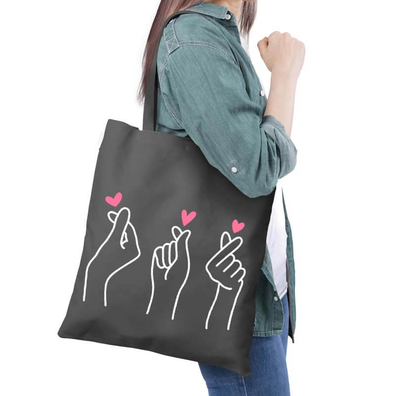 Cute K-Drama Love Mini Hearts Multipurpose Printed Canvas Tote Bag-thesqueakystore.myshopify.com