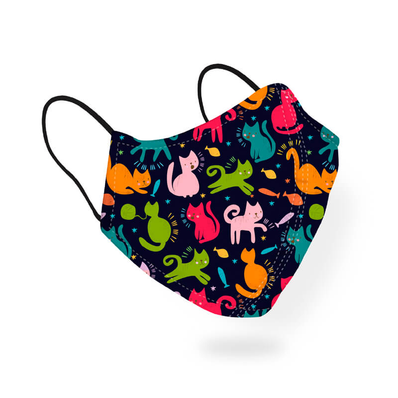 Cute Colorful Cats Doodle Animal Lover Designer Printed Face Mask-thesqueakystore.myshopify.com