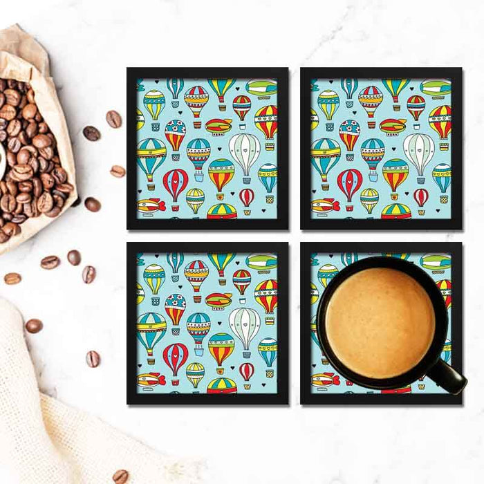 Colorful Hot Air Balloons in Sky Quirky Cute Pattern Framed Coasters Set - Coasters For Coffee Table Dining Table Bar & Tea-thesqueakystore.myshopify.com