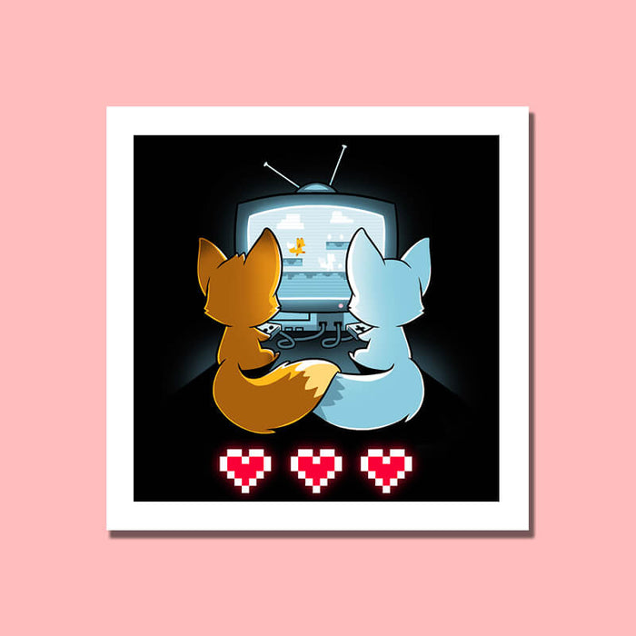 Cute Fox Gaming Romantic Couple Animal Lover Wall Art Frame - The Squeaky Store