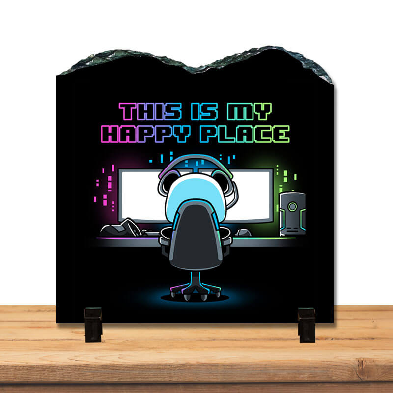 This is my Happy Place Gaming Panda Animal Lover Quote Home Décor Stone Print with Stand.-thesqueakystore.myshopify.com