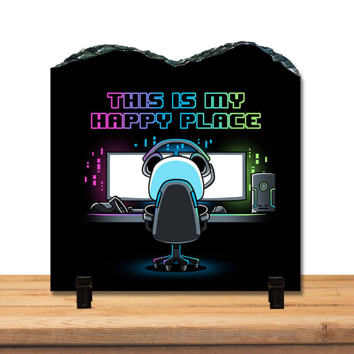 This is my Happy Place Gaming Panda Animal Lover Quote Home Décor Stone Print with Stand.-thesqueakystore.myshopify.com