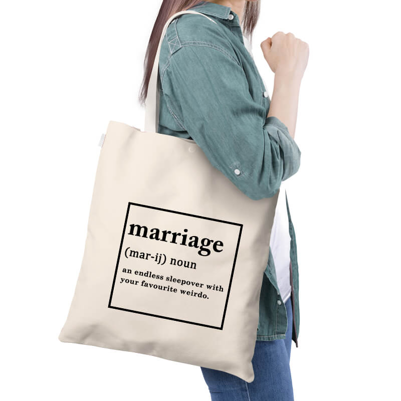 Marriage Dictionary Definition Funny Words Minimalist Quote Multipurpose Printed Canvas Tote Bag-thesqueakystore.myshopify.com