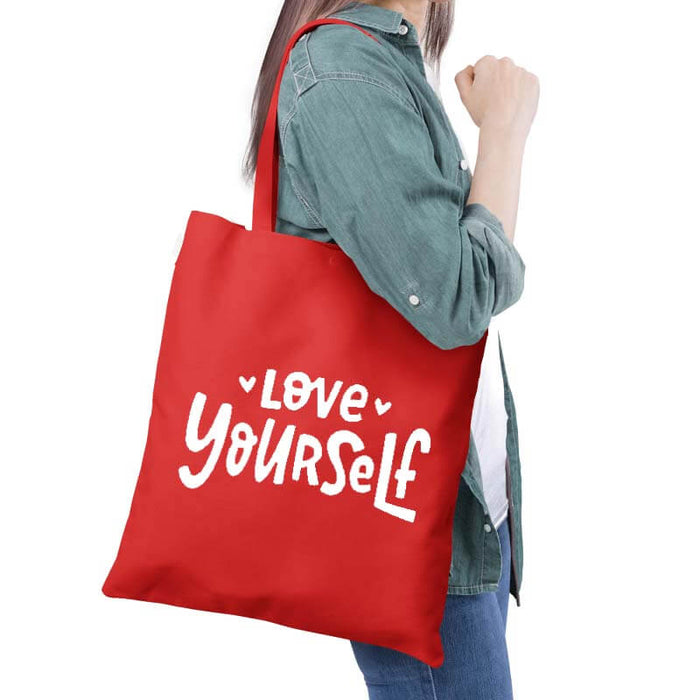 Love Yourself Positive Self-Love Quote Multipurpose Printed Canvas Tote Bag-thesqueakystore.myshopify.com