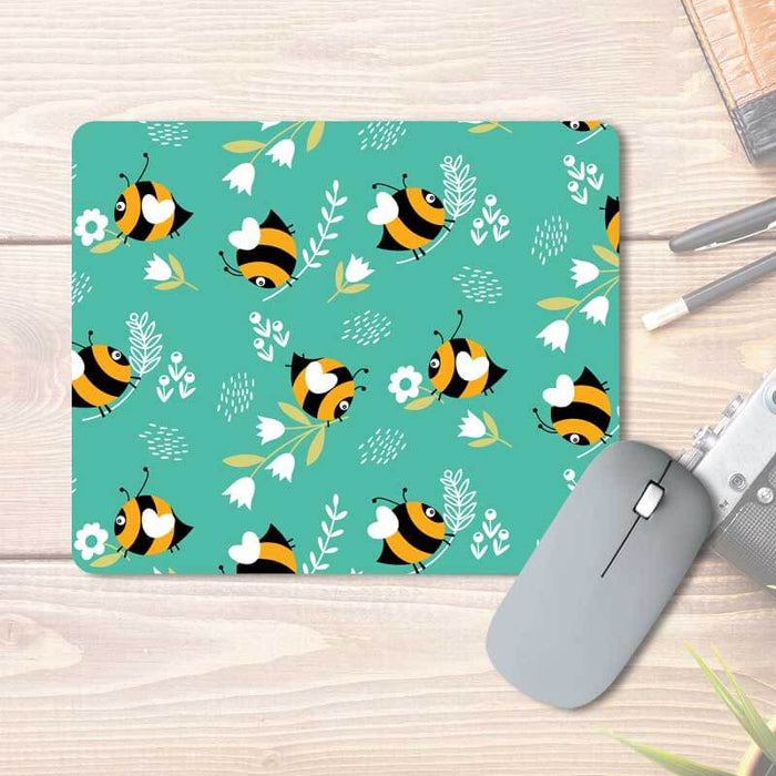 Beautiful Bees and Flowers Doodle Art Animal Lover Pattern Printed Mouse Pad - The Squeaky Store