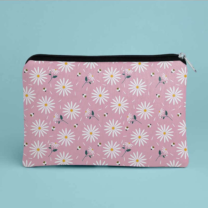 Beautiful Bees Daisies Floral Nature Pattern Designer Printed Multipurpose Pouch