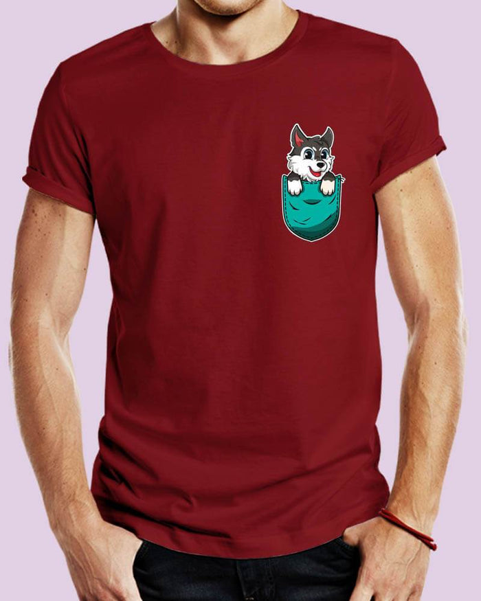 Cute Husky Dog in Pocket Unisex Tshirt - The Squeaky Store