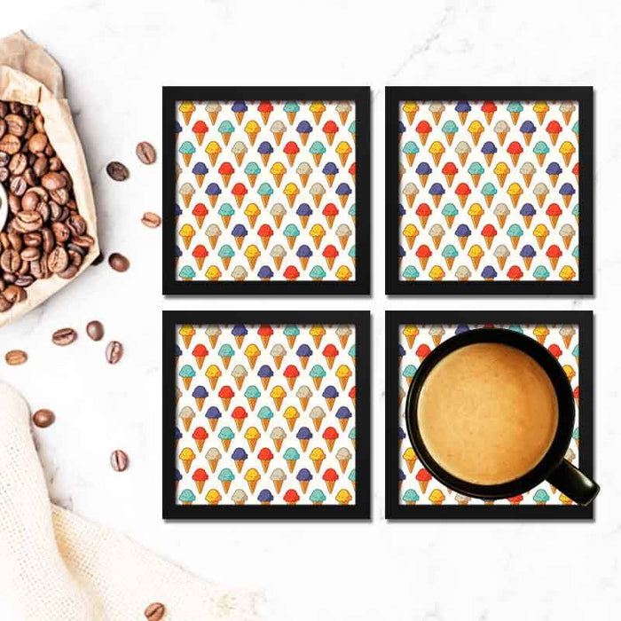 Yummy Ice-cream Cone Colorful Vibrant Pattern Framed Coasters Set - Coasters For Coffee Table Dining Table Bar & Tea-thesqueakystore.myshopify.com