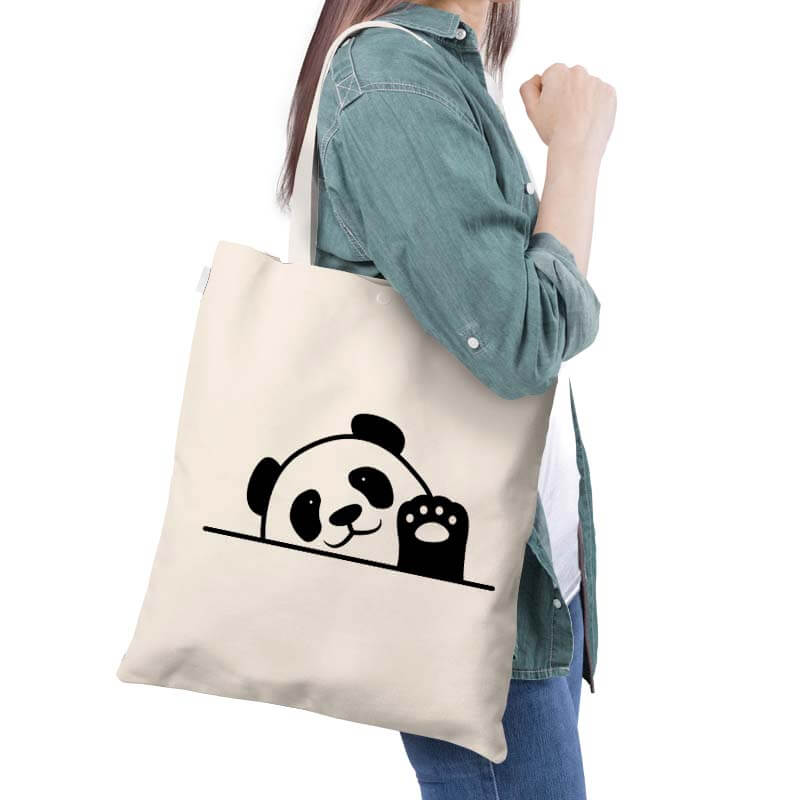 Cute Baby Panda Waving Animal Lover Multipurpose Printed Canvas Tote Bag-thesqueakystore.myshopify.com