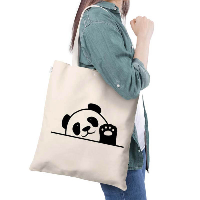 Cute Baby Panda Waving Animal Lover Multipurpose Printed Canvas Tote Bag-thesqueakystore.myshopify.com