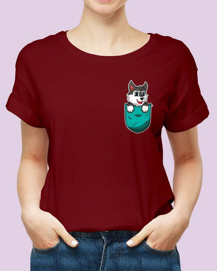 Cute Husky Dog in Pocket Unisex Tshirt - The Squeaky Store