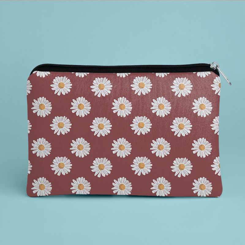 Pretty White Sunflowers Floral Pattern Designer Printed Multipurpose Pouch