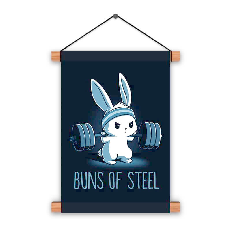 Buns Of Steel Cute Bunny Rabbit Gym Fitness Quote Animal Lover Poster Printed Wall Hanging - The Squeaky Store
