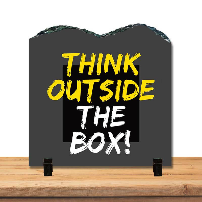 Think Outside The Box Positive Inspirational Motivational Success Quote Home Décor Stone Print with Stand. - The Squeaky Store