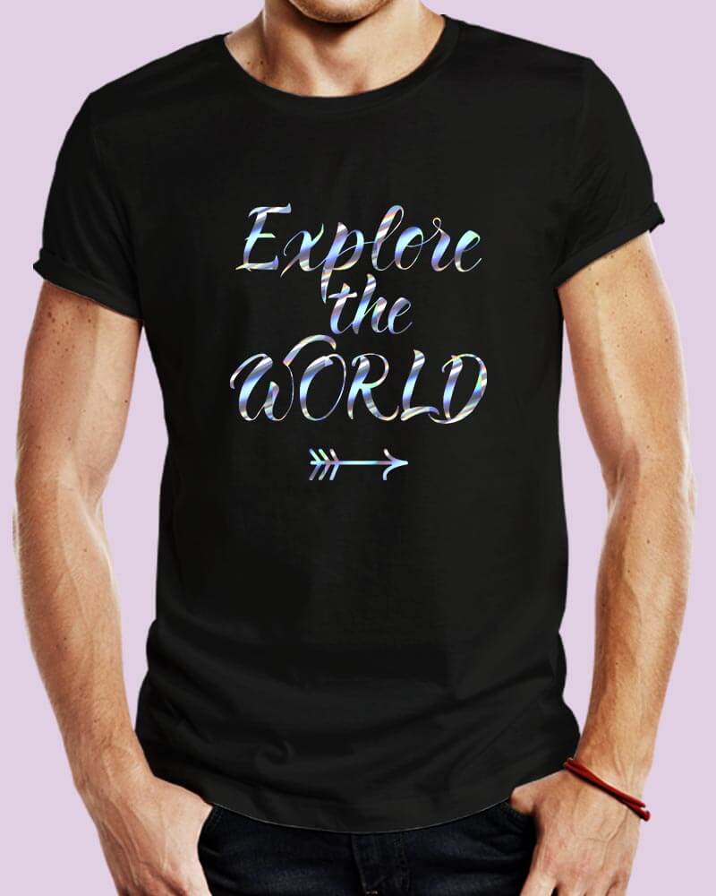 Explore The World Travel Quote Holographic Print Unisex Tshirt - The Squeaky Store