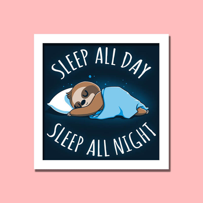 Sleep All Day Sleep All Night Lazy Sloth Animal Lover Quote Wall Art Frame - The Squeaky Store