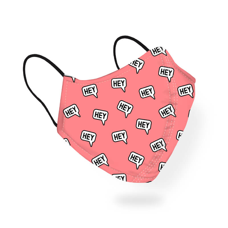 Cute Hey Text Bubble Quirky Pattern Peach Designer Printed  Face Mask-thesqueakystore.myshopify.com
