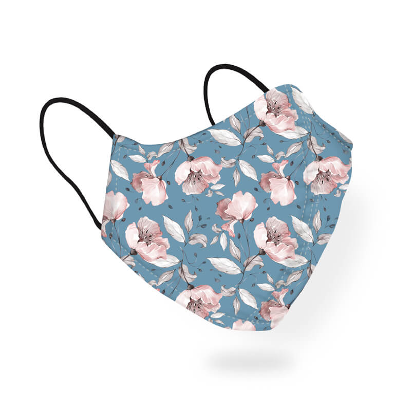 Beautiful Pastel Blue Pink Floral Pattern Designer Printed  Face Mask-thesqueakystore.myshopify.com