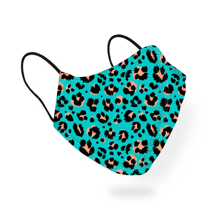 Blue Leopard Animal Print Pattern Designer Printed Face Mask-thesqueakystore.myshopify.com