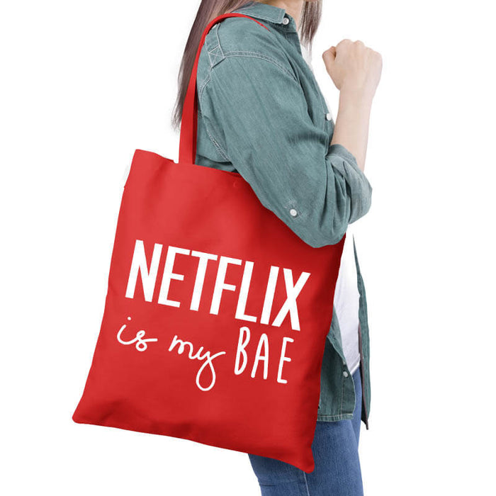 Netflix Is My Bae Funny Quote Multipurpose Printed Canvas Tote Bag-thesqueakystore.myshopify.com