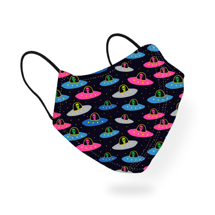 Cute Aliens on Spaceships in Space Pattern Designer Printed  Face Mask-thesqueakystore.myshopify.com
