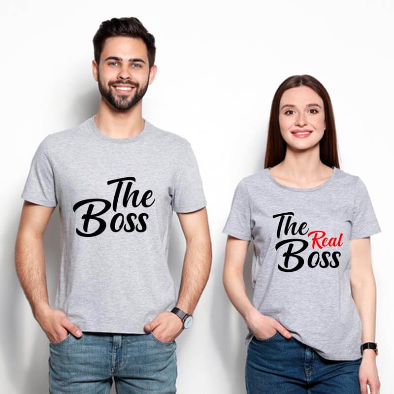 The Boss & The Real Boss | Funny | Couple T-shirts For Gifting | Anniversary | Valentines