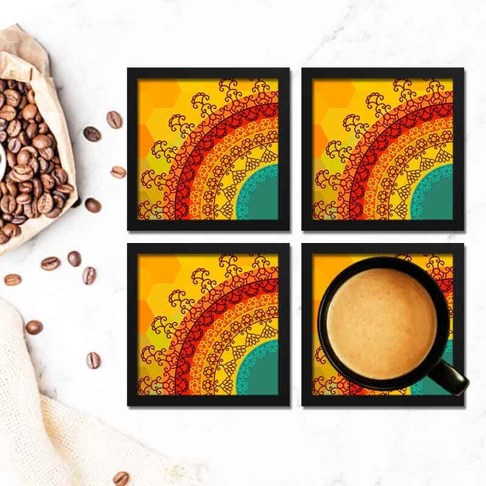 Colorful Mandala Vibrant Pattern Framed Coasters Set - Coasters For Coffee Table Dining Table Bar & Tea-thesqueakystore.myshopify.com