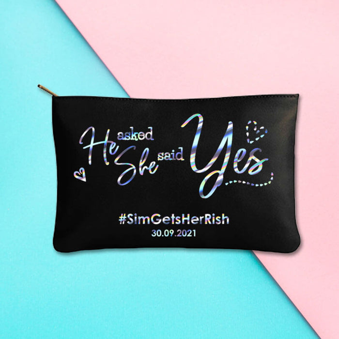 Customized Canvas Wedding Gift Quote Pouch With Holographic Print - Black - The Squeaky Store