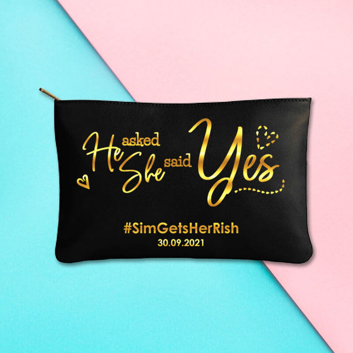 Customized Canvas Wedding Gift Quote Pouch With Metallic Gold Print - Black - The Squeaky Store