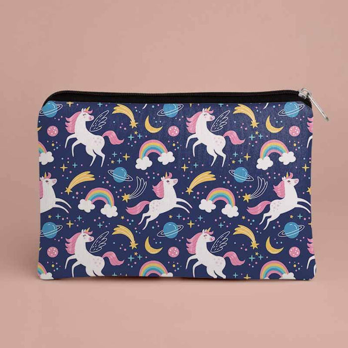 Unicorns In Galaxy Rainbows Stars Moon Pattern Designer Printed Multipurpose Pouch Pattern Designer Printed Multipurpose Pouch