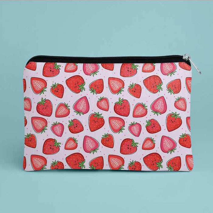 Cute Fruity & Fresh Strawberries Pattern Designer Printed Multipurpose Pouch