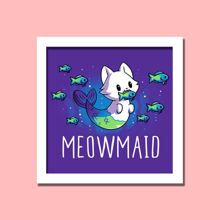 Meowmaid Cute Cat and Fish Animal Lover Quote Wall Art Frame - The Squeaky Store