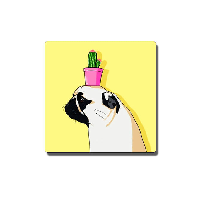 Cute Pug & Cactus Yellow Pin Badge - The Squeaky Store