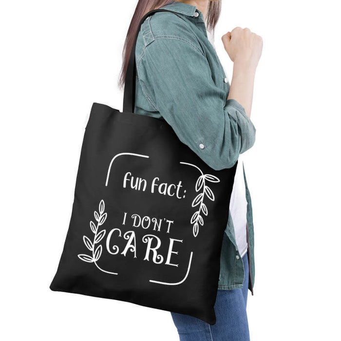 Fun Fact- I Don't Care Funny Sarcastic Quote Multipurpose Printed Canvas Tote Bag-thesqueakystore.myshopify.com