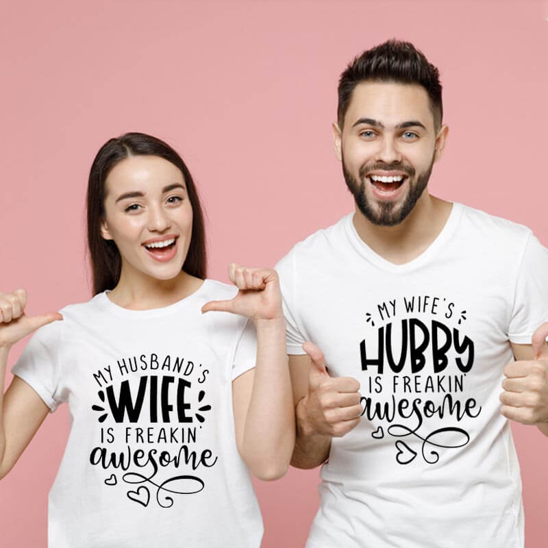 Freakin Awesome Wife & Husband | Funny | Couple T-shirts For Gifting | Anniversary | Valentines