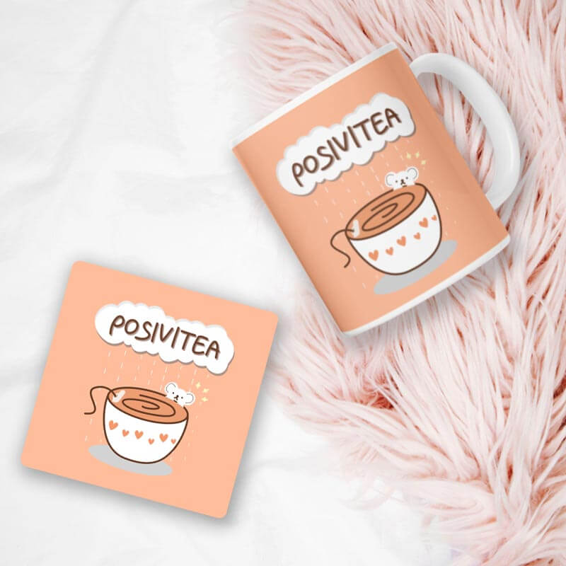 Positivitea Cute Funny Tea Lover Quote Mug & Coaster