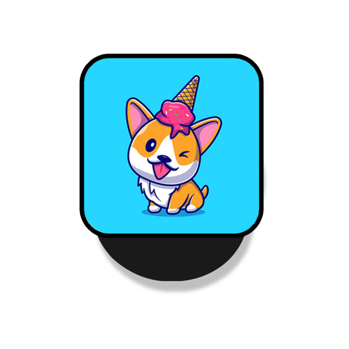 Cute Corgi Dog With Funny Ice-cream Hat Mobile Phone Grip Holder & Stand | Selfie Holder For Smart Phones