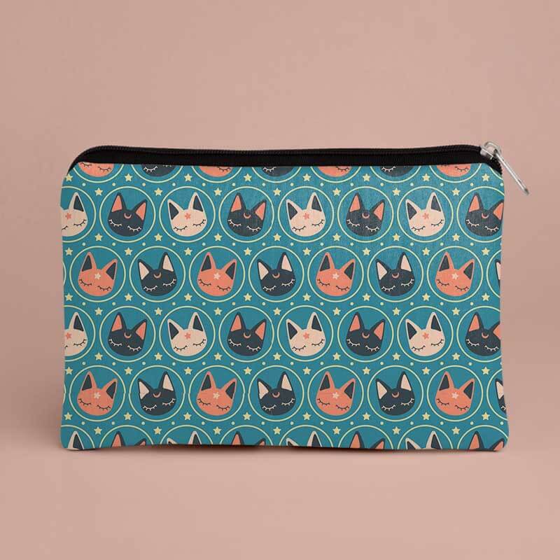 Mystical Star Cat & Moon Cat Pattern Printed Multipurpose Pouch