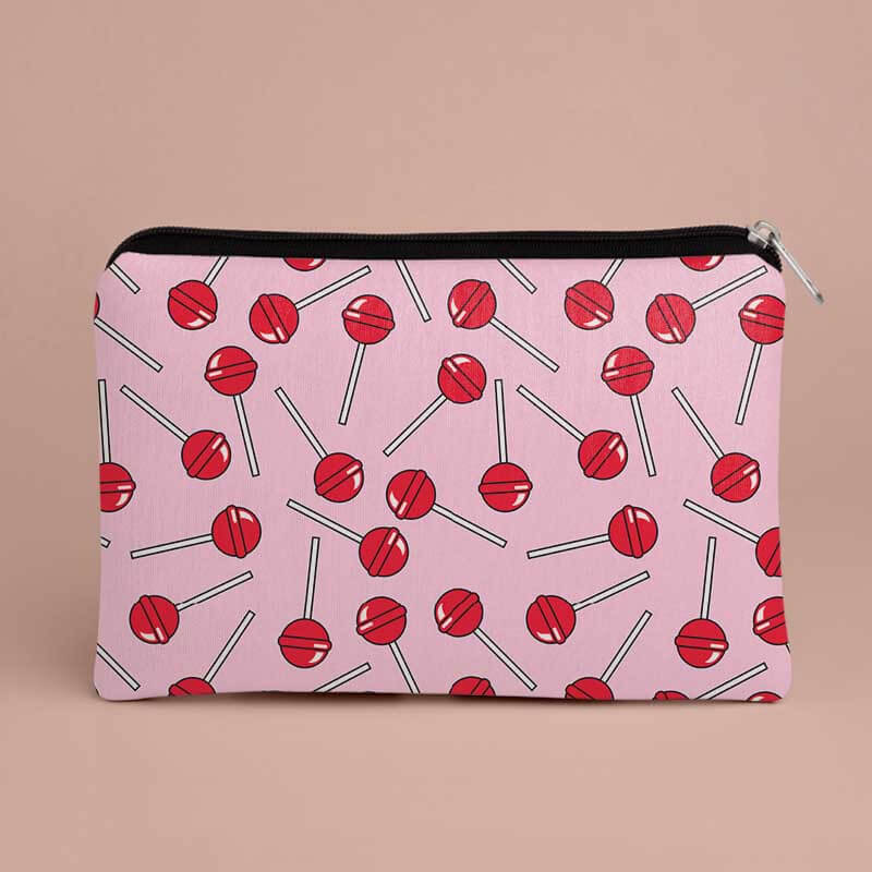 Cute Lollipop Sweet Candy Pink Red Retro Pattern Designer Printed Multipurpose Pouch