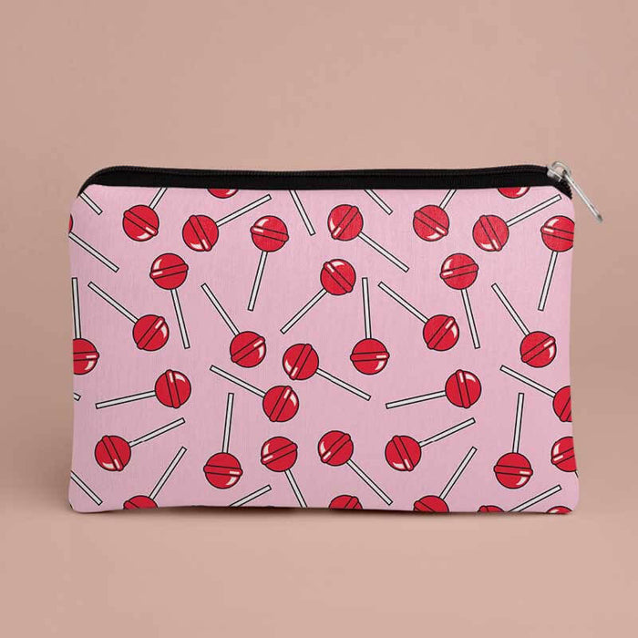 Cute Lollipop Sweet Candy Pink Red Retro Pattern Designer Printed Multipurpose Pouch