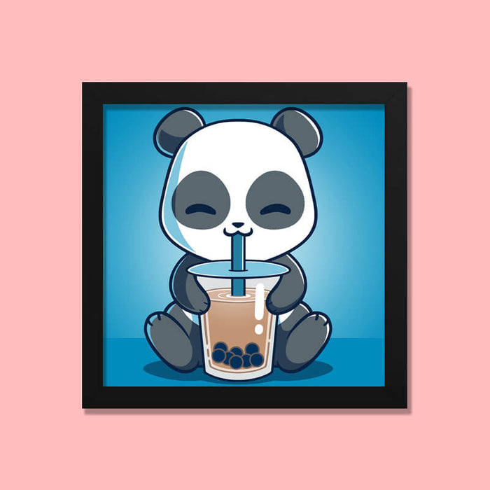 Cute Panda Sipping Bubble Tea Animal Lover Wall Art Frame - The Squeaky Store
