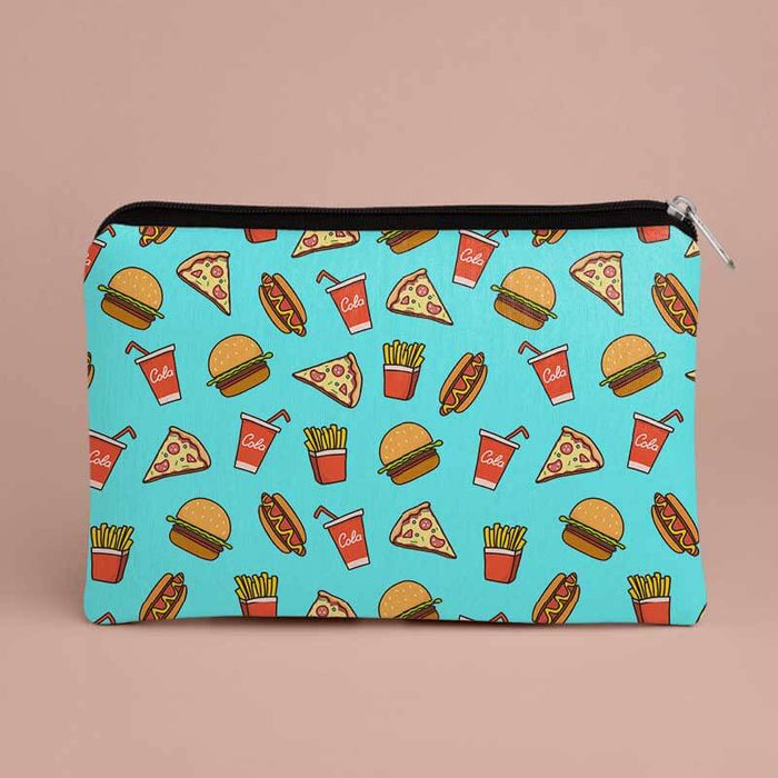 Burger Cola Pizza Fries Foodie Food Lover Pattern Designer Printed Multipurpose Pouch